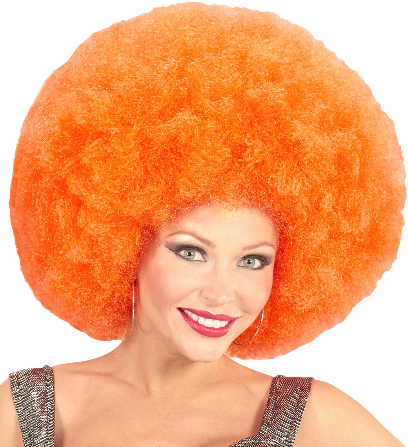 Oranje afro pruik extra groot