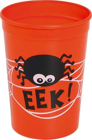 Oranje beker met spin 11 cm halloween