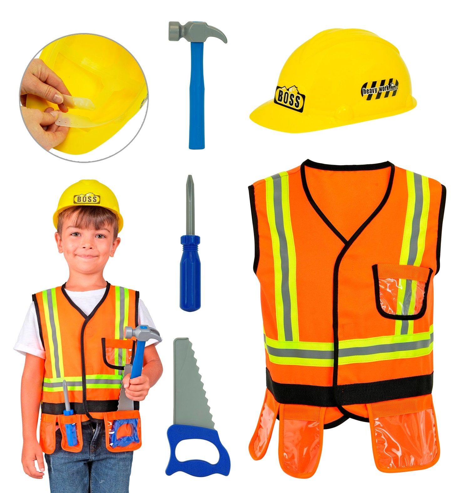 Oranje Bouwvakker Vest met Helm en Gereeschap