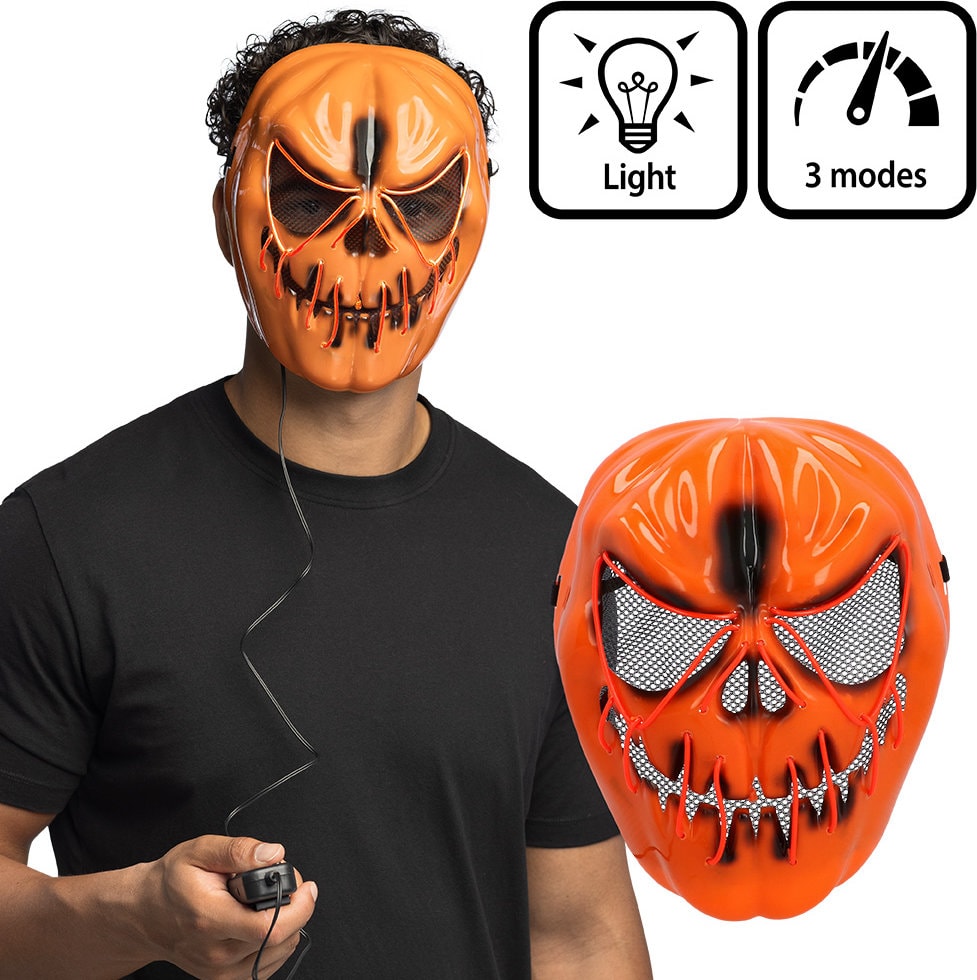 Oranje Halloween Pumpkin Masker met LED Verlichting
