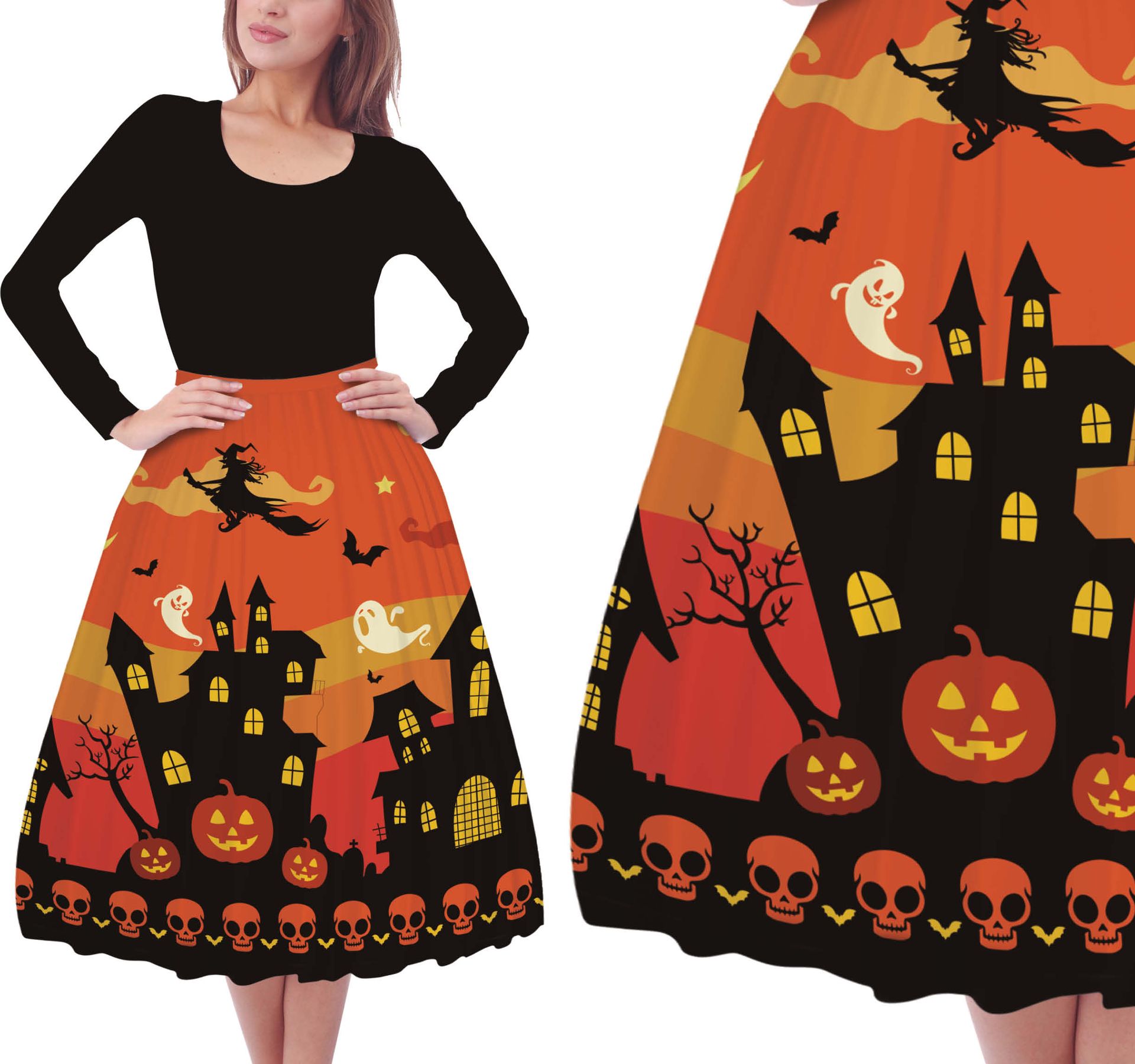 Oranje halloween rok dames