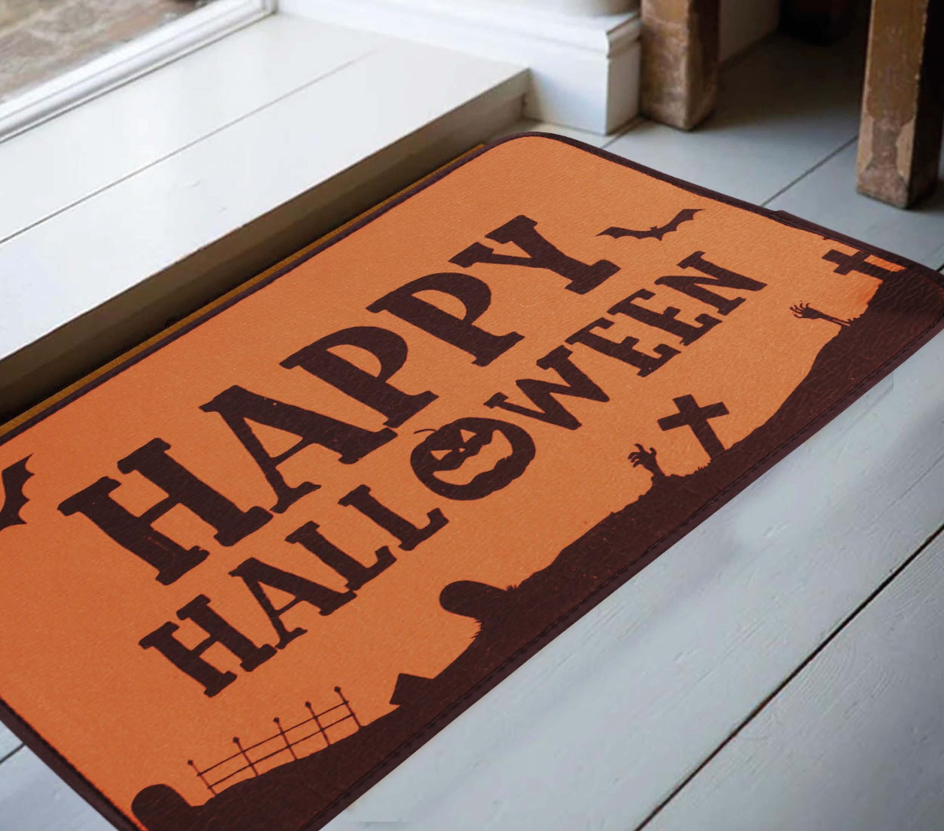 Oranje 'Happy Halloween' deurmat