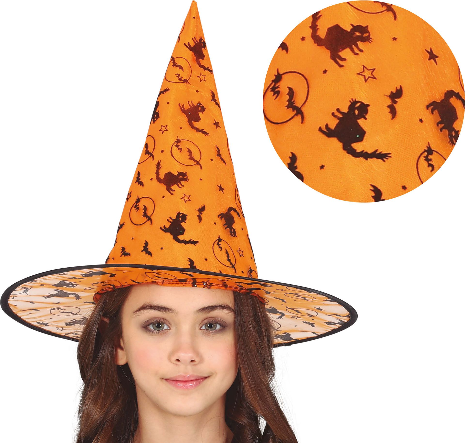 Oranje heksenhoed met halloween figuren kind