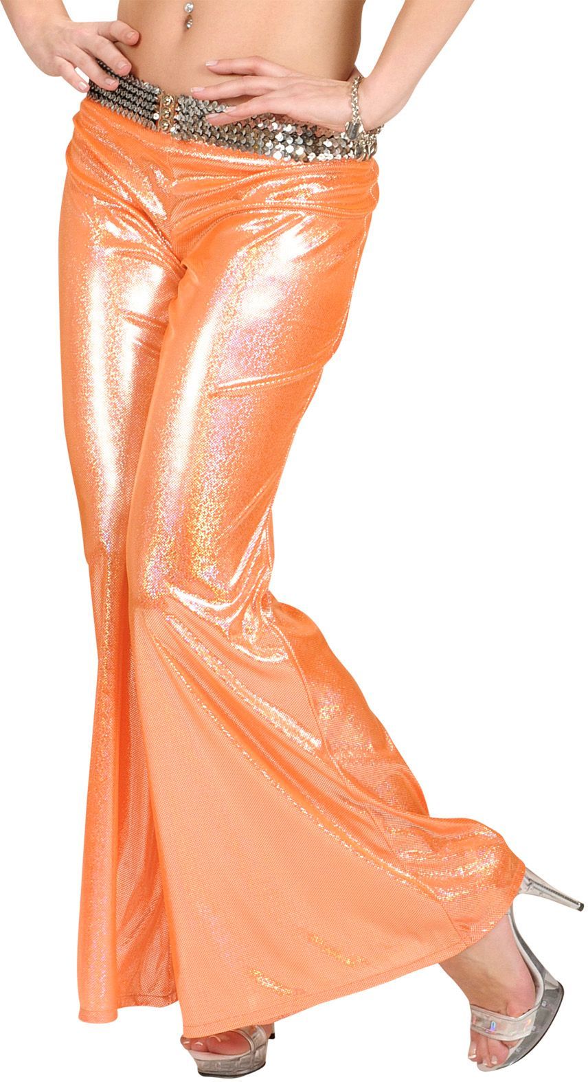 Oranje holografische disco broek