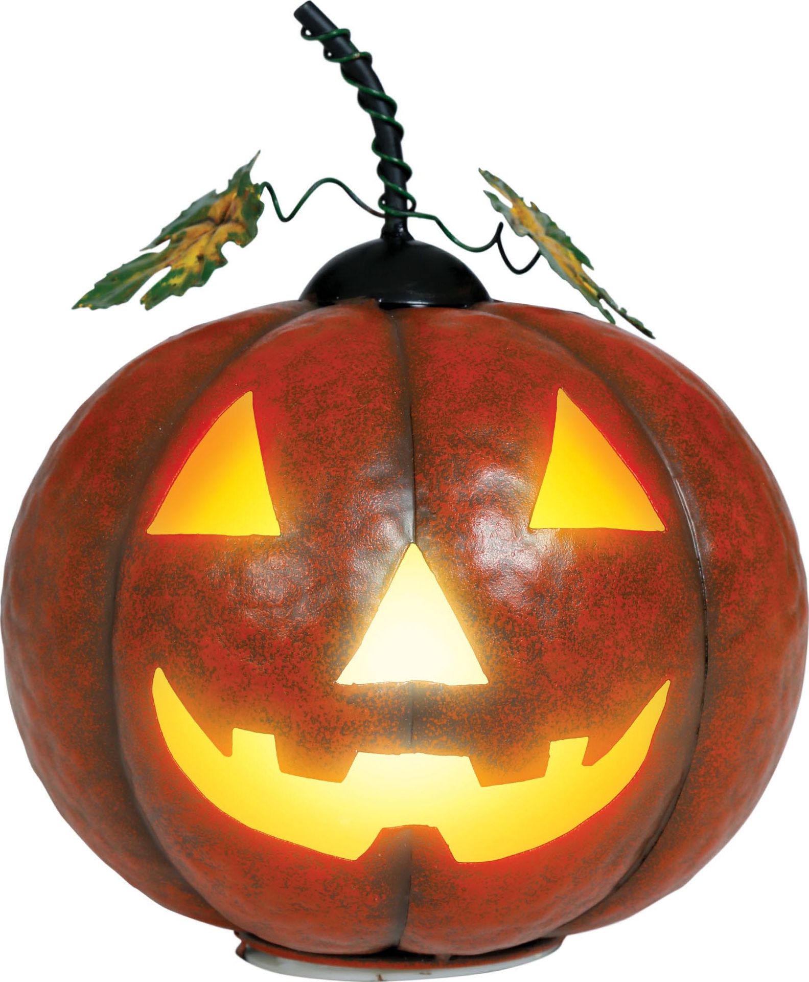 Oranje metalen pompoen met verlichting halloween