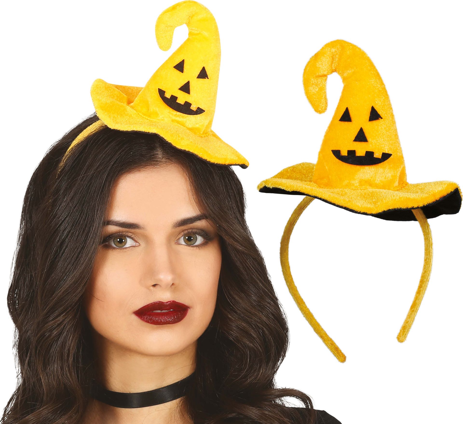 Oranje mini heksenhoed diadeem halloween