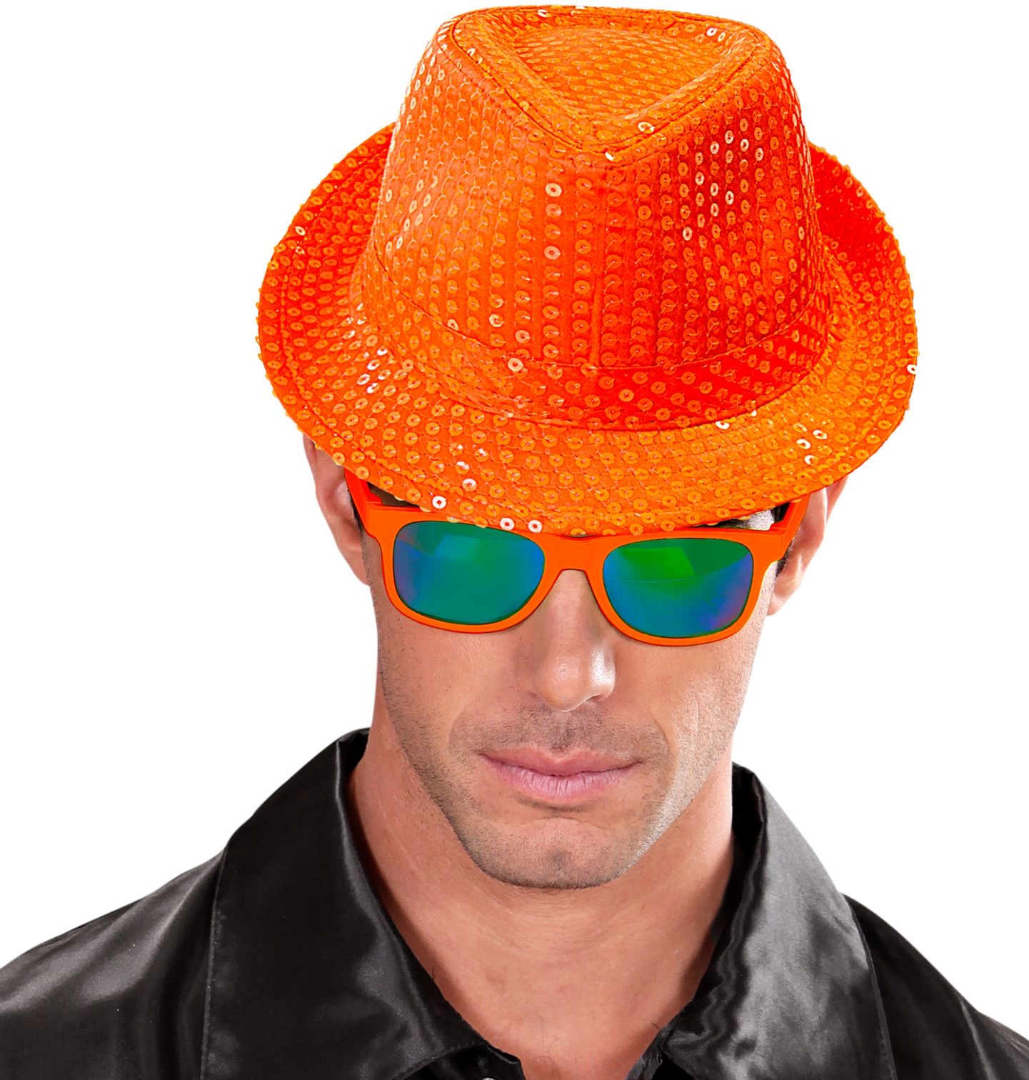 Oranje pailleten fedora