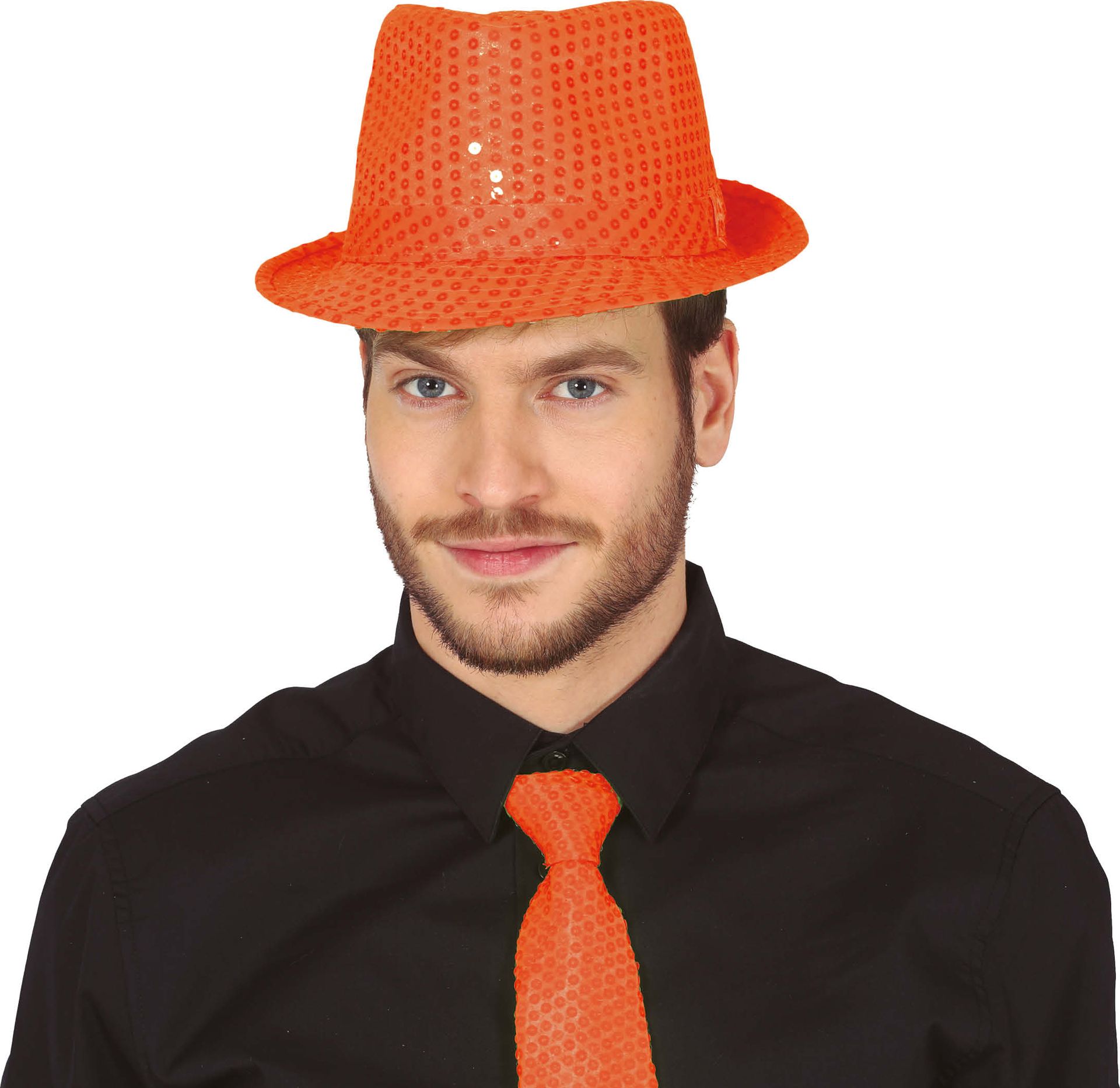 Oranje pailletten fedora