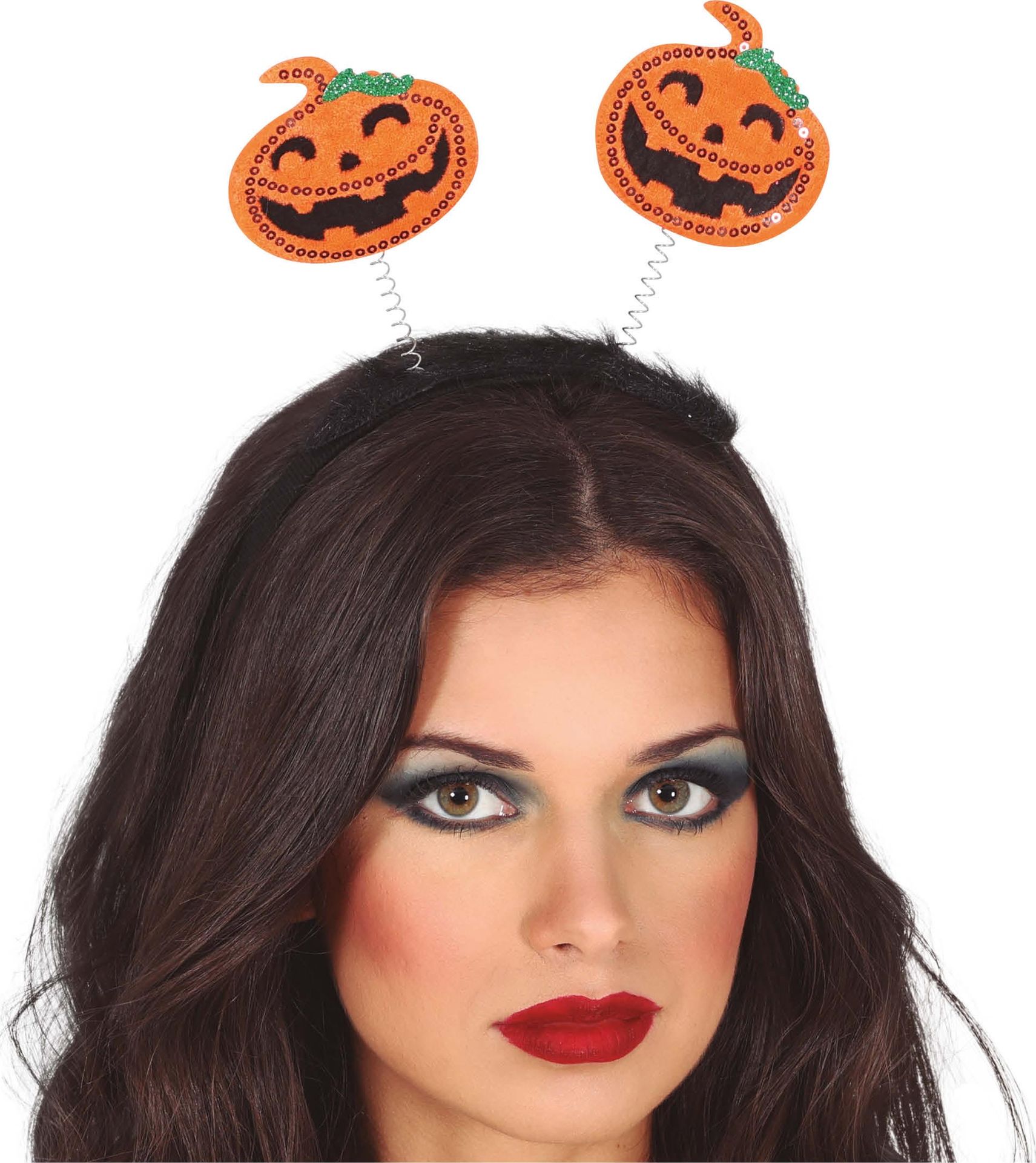 Oranje pompoen met springveren haarband halloween