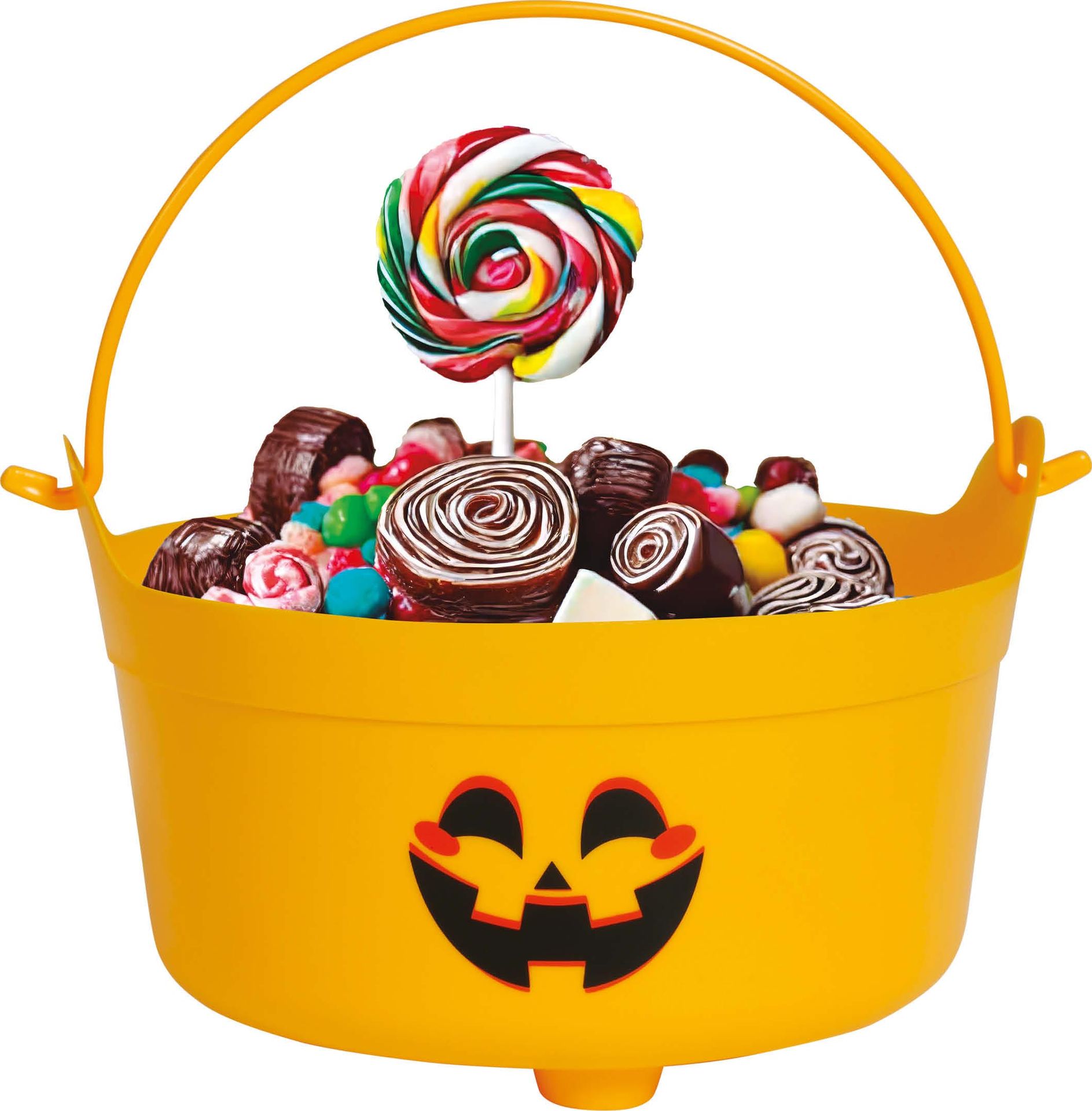 Oranje pompoen snoepketel met hendel 24 x 23 x 15 cm halloween
