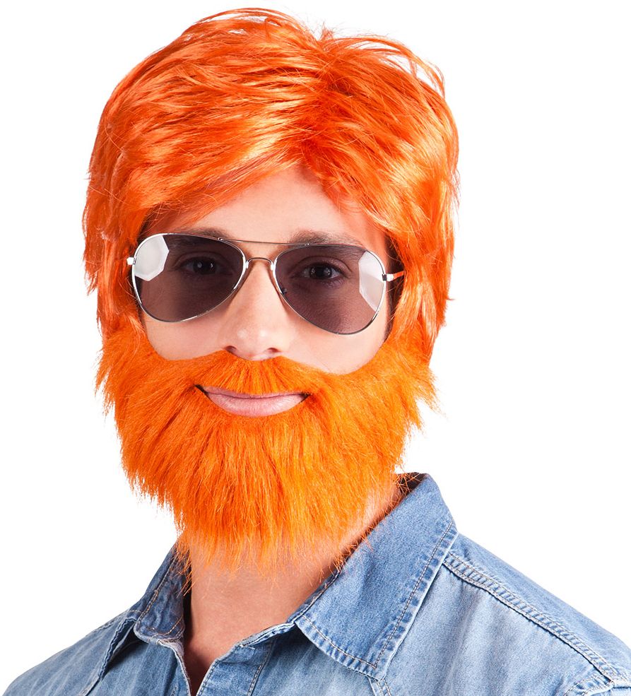 Oranje pruik met grote baard