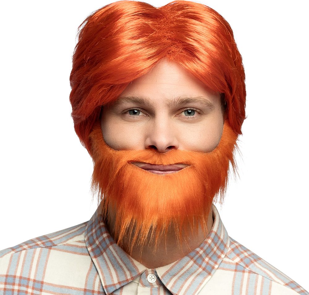 Oranje pruik met grote baard