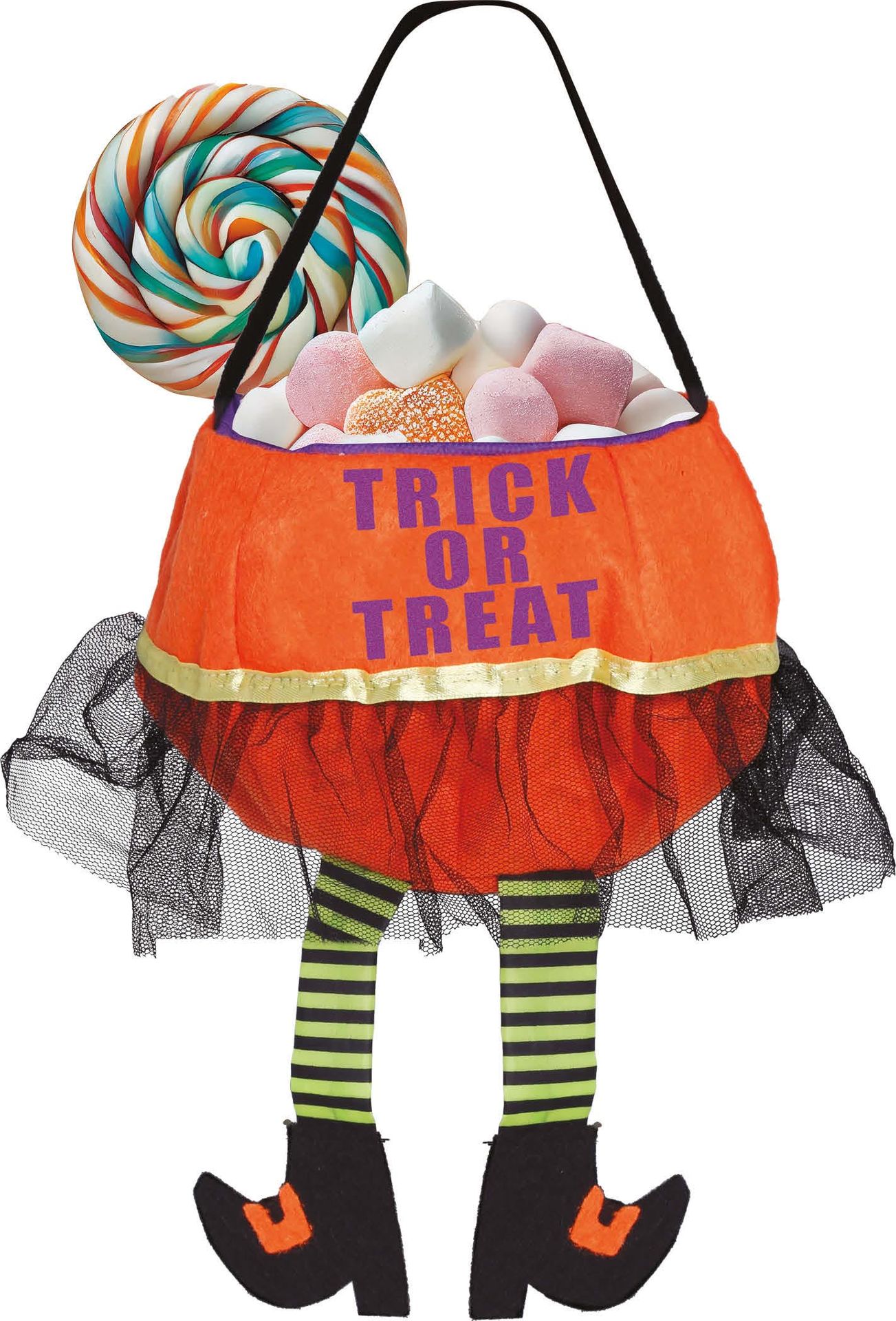 Oranje snoepemmer met benen 20 cm halloween