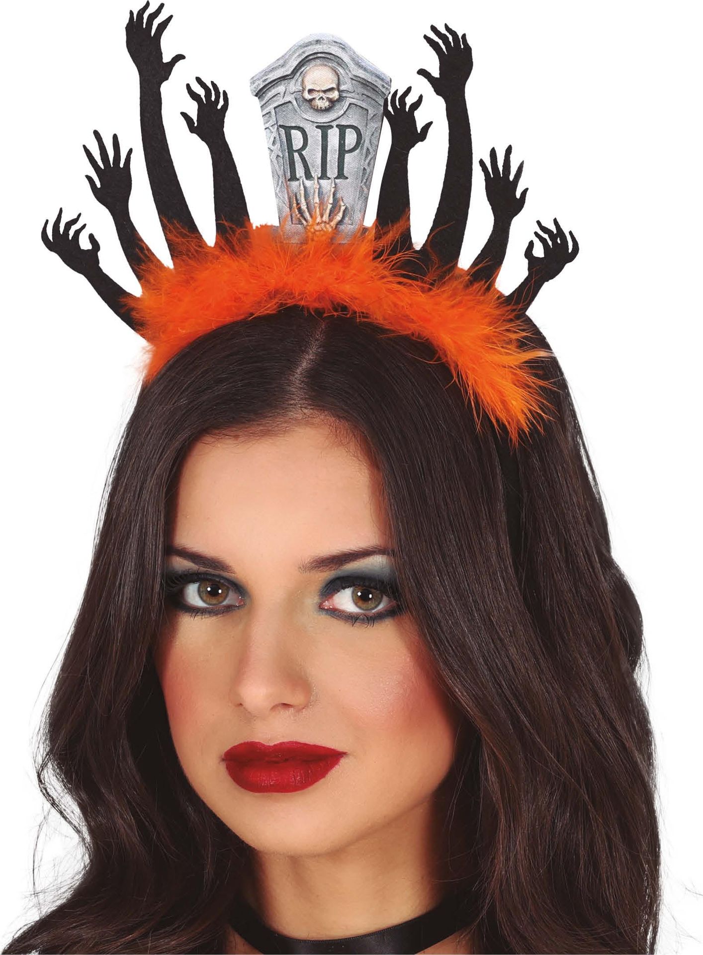 Oranje zombie grafsteen haarband halloween