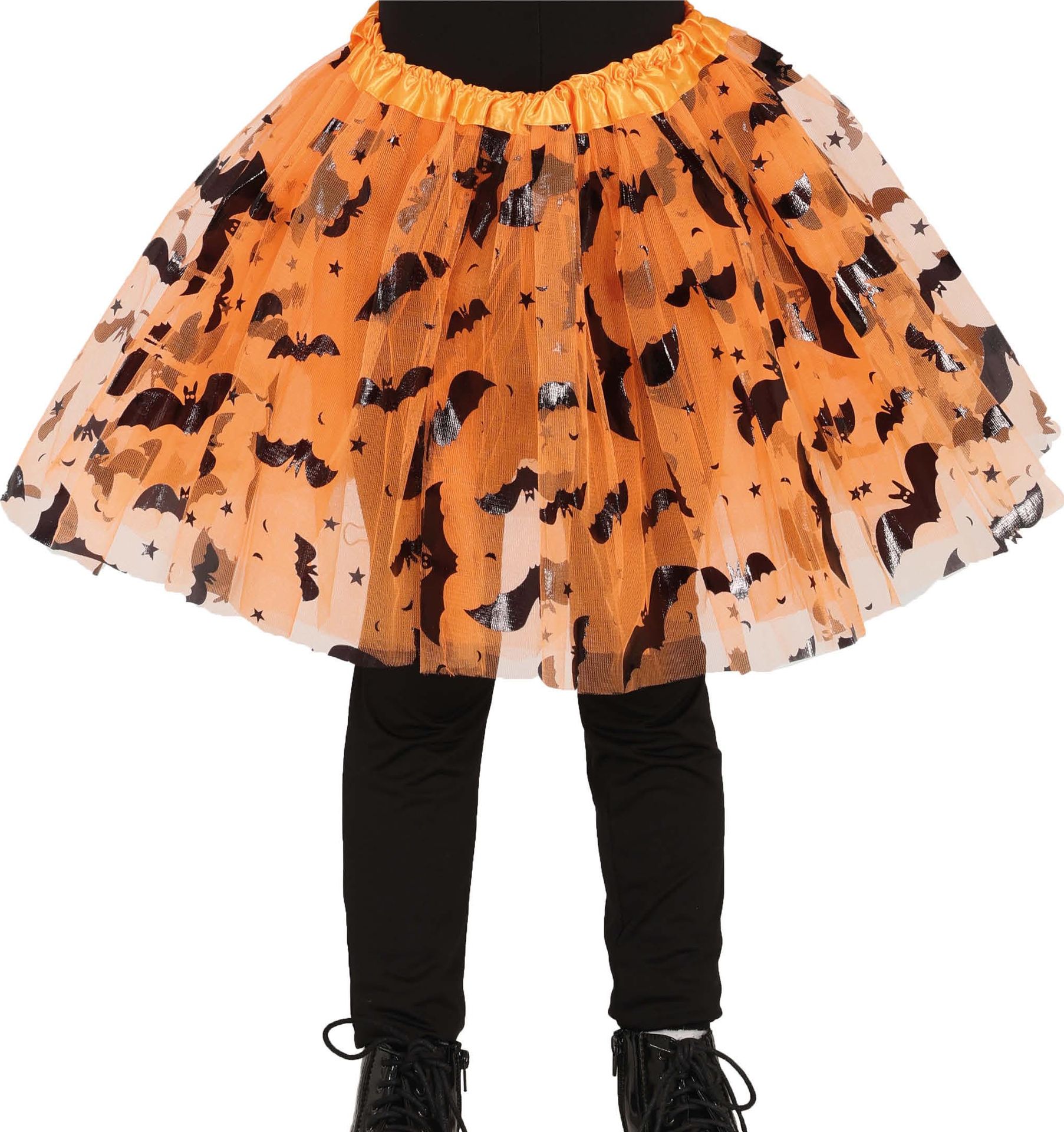 Oranje/zwarte tutu vleermuis kind 30 cm halloween