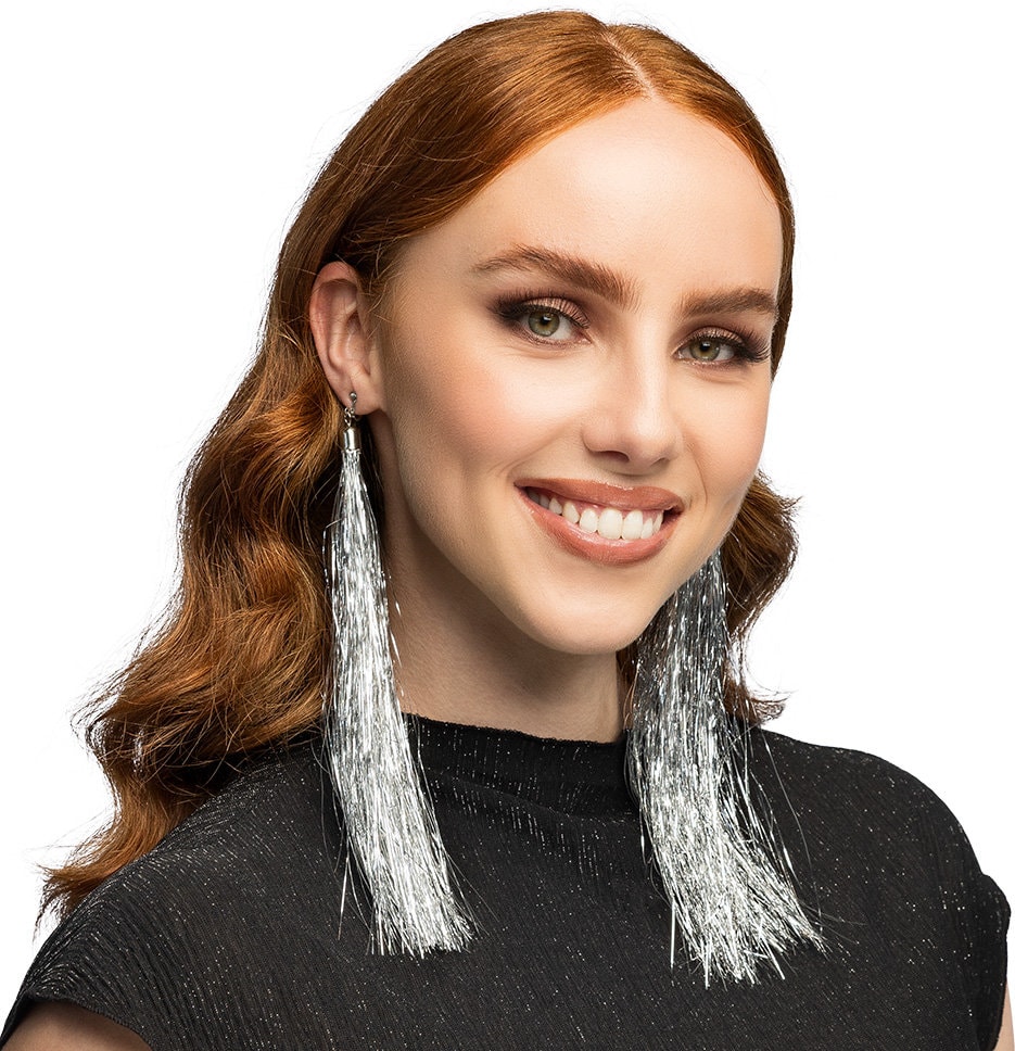 Oud en Nieuw Tinsel Oorbellen Zilver