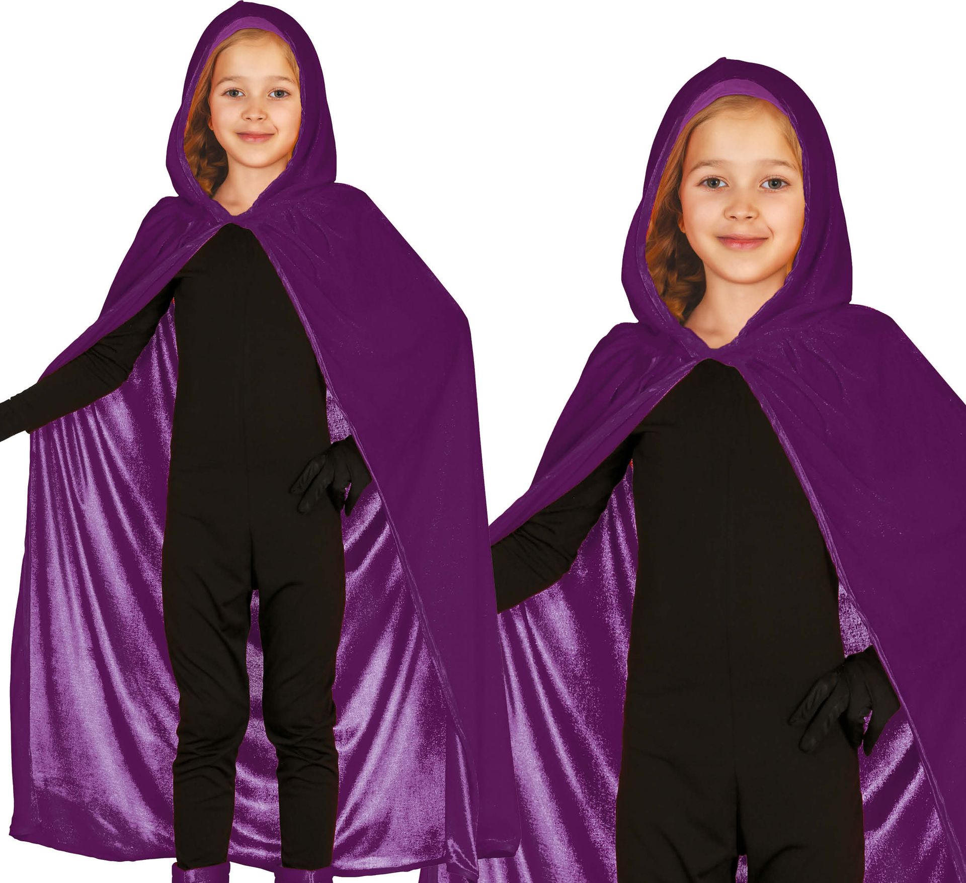 Paarse cape met capuchon kind 100cm