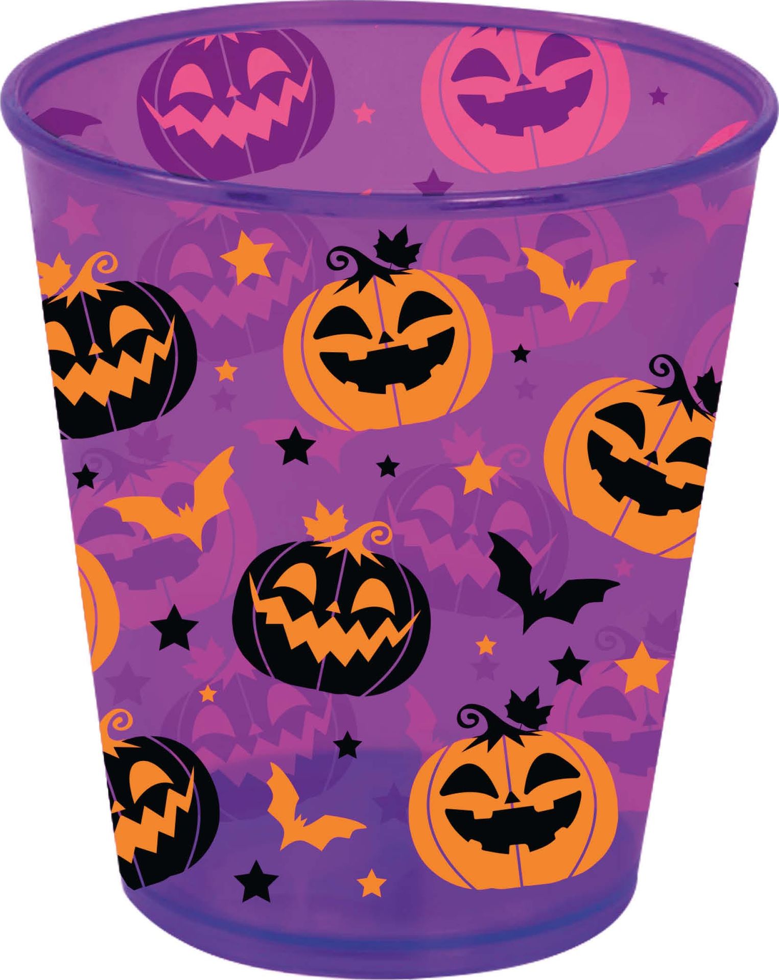 Paarse drinkbeker pompoen en vleermuis plastic 10 cm halloween