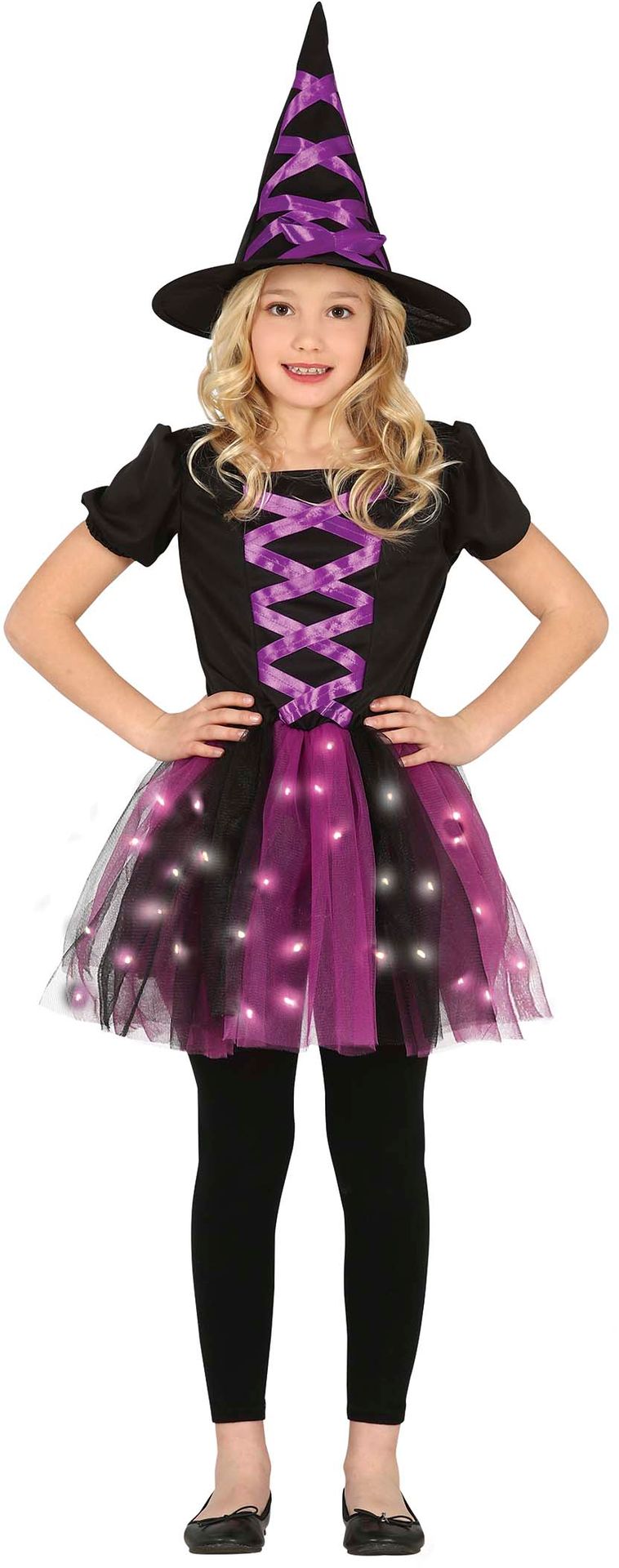Paarse heks met LED jurkje outfit meisjes