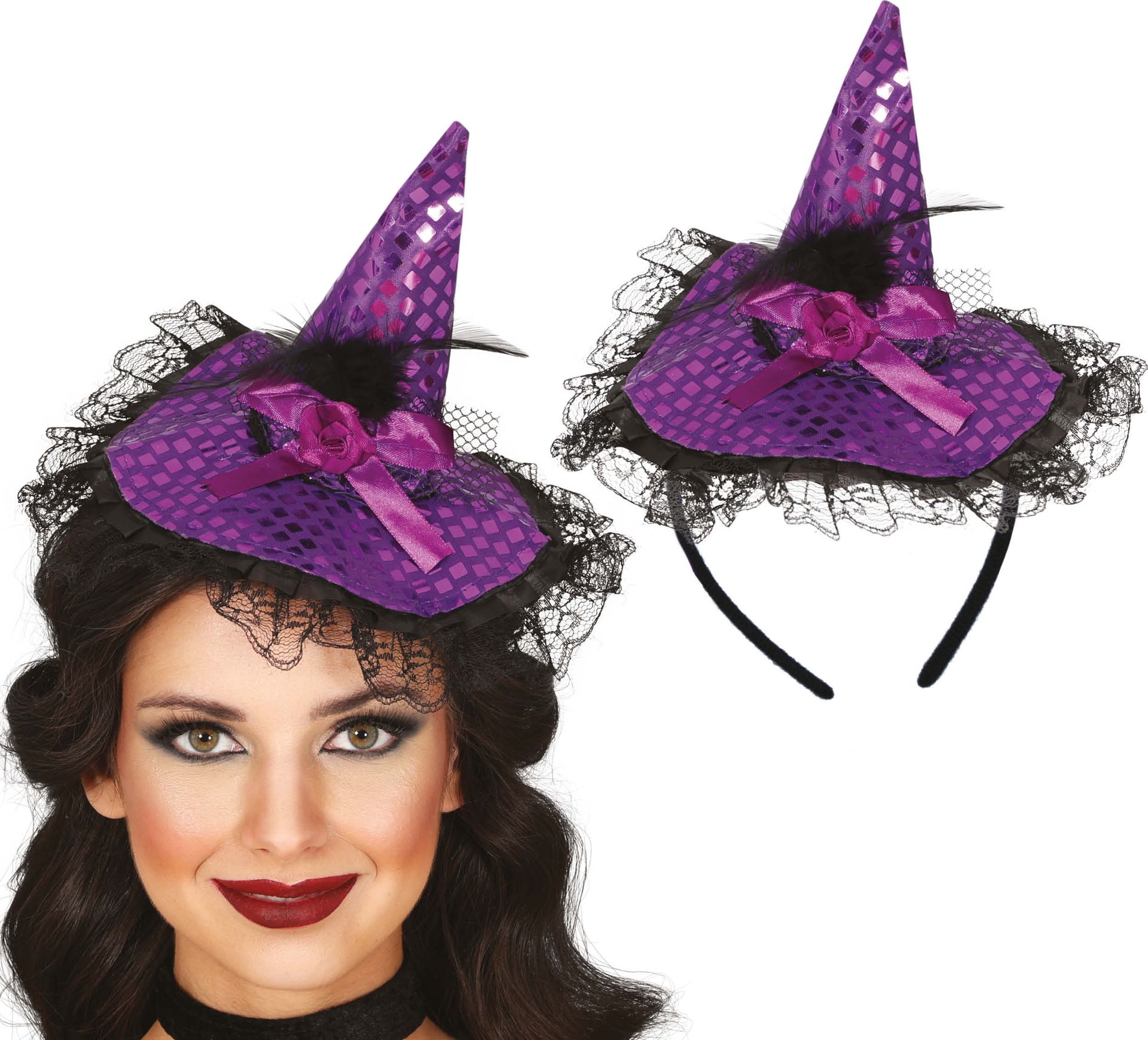 Paarse heksenhoed haarband halloween