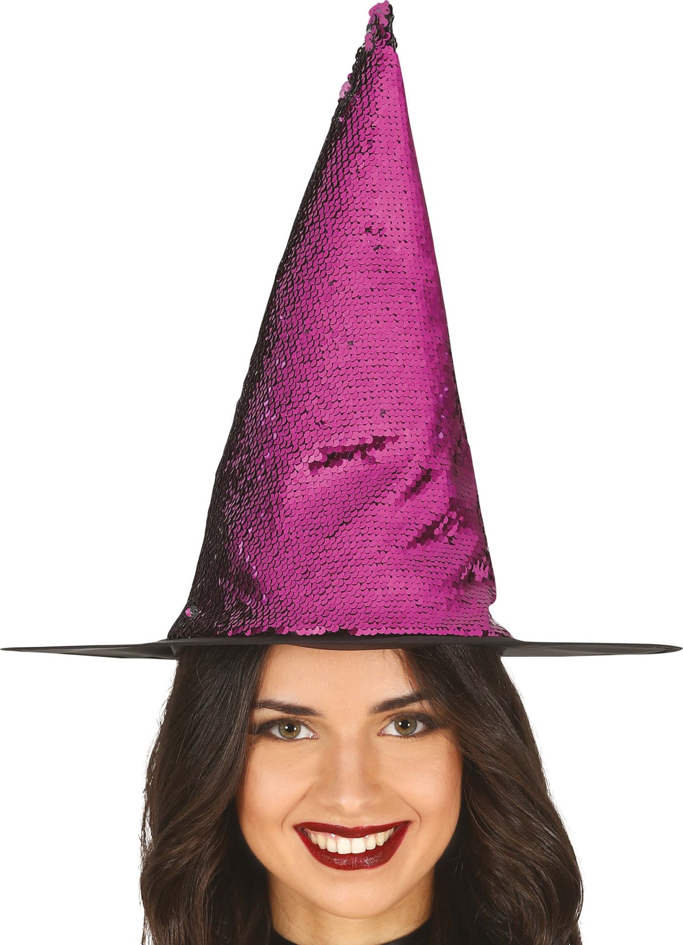Paarse pailletten heksenhoed halloween