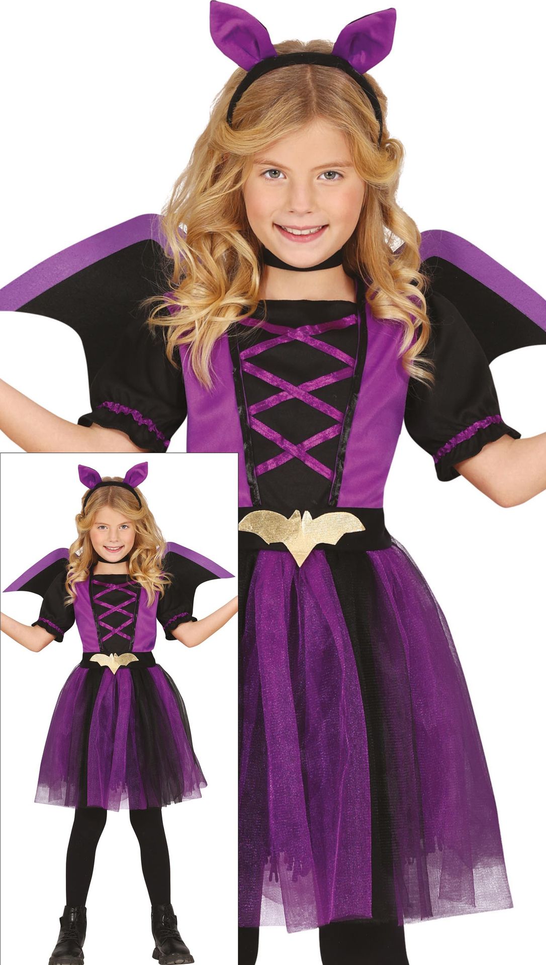 Paarse vleermuis jurk halloween kind