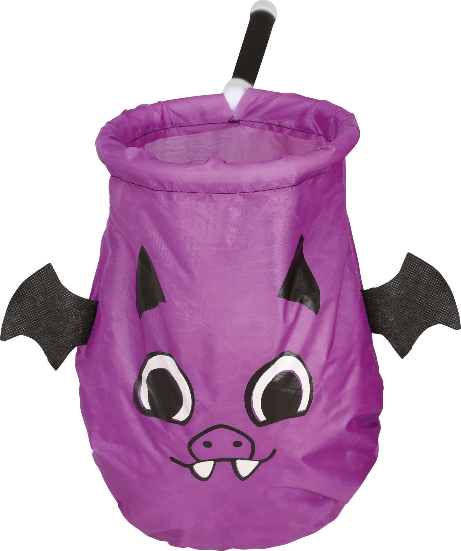 Paarse vleermuis snoepzak met stok halloween