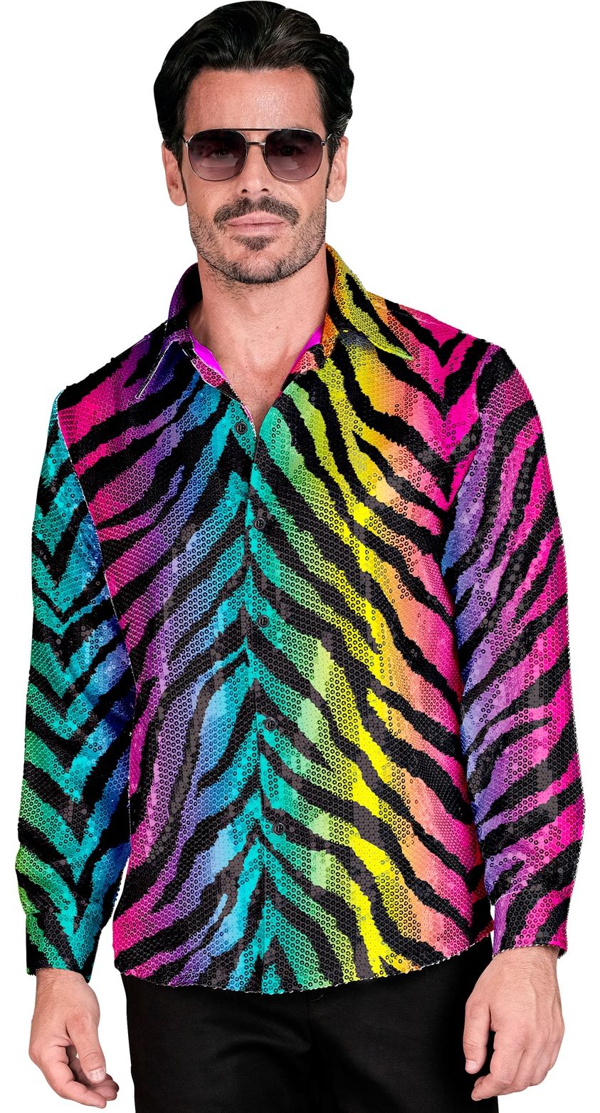 Pailletten blouse regenboog tijger mannen
