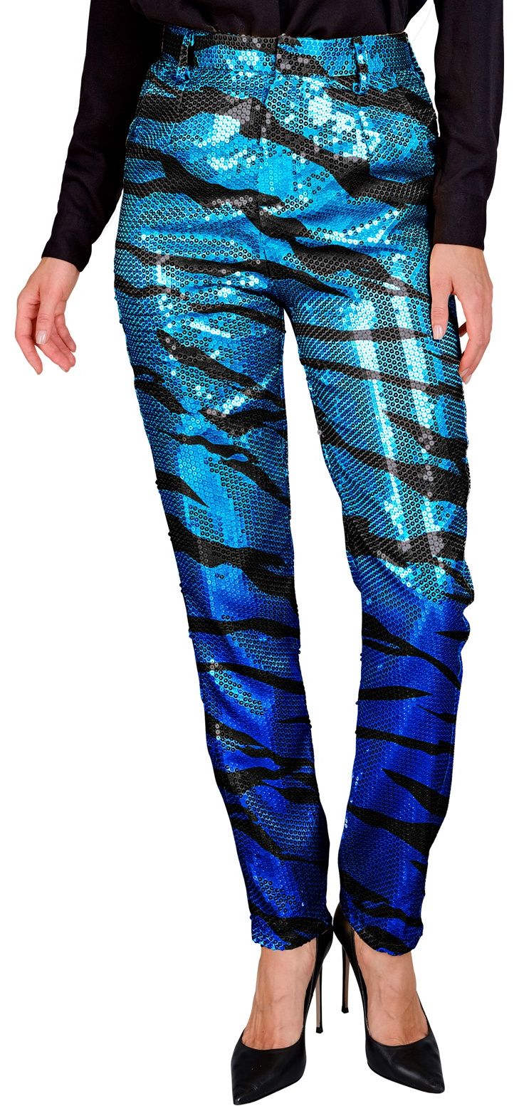 Pailletten broek blauwe tijgerprint vrouwen