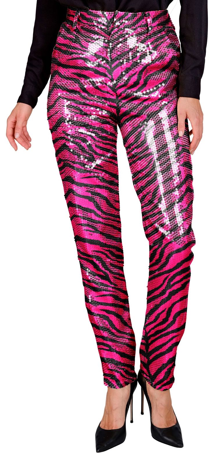 Pailletten broek roze tijgerprint vrouwen