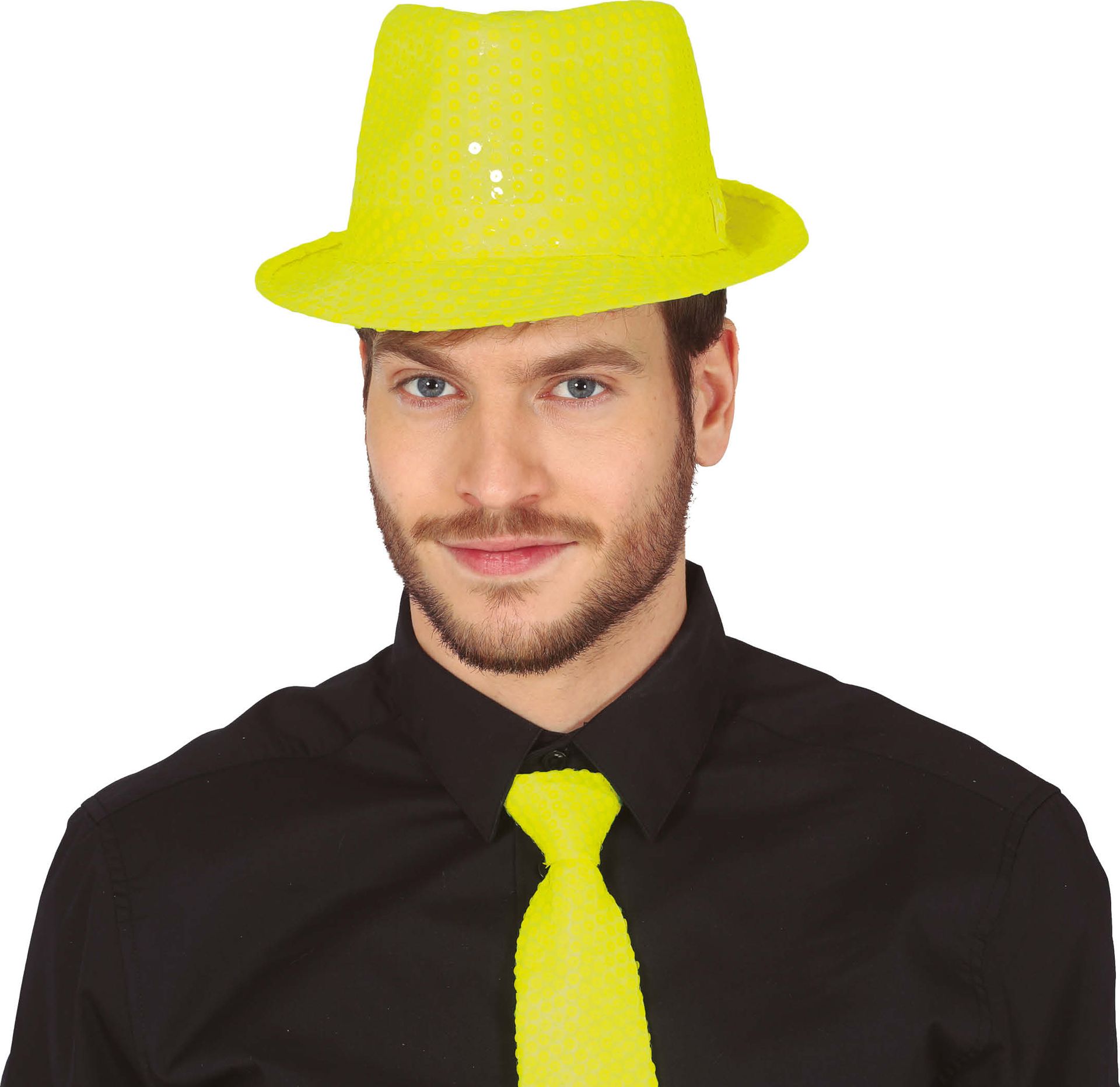 Pailletten fedora geel