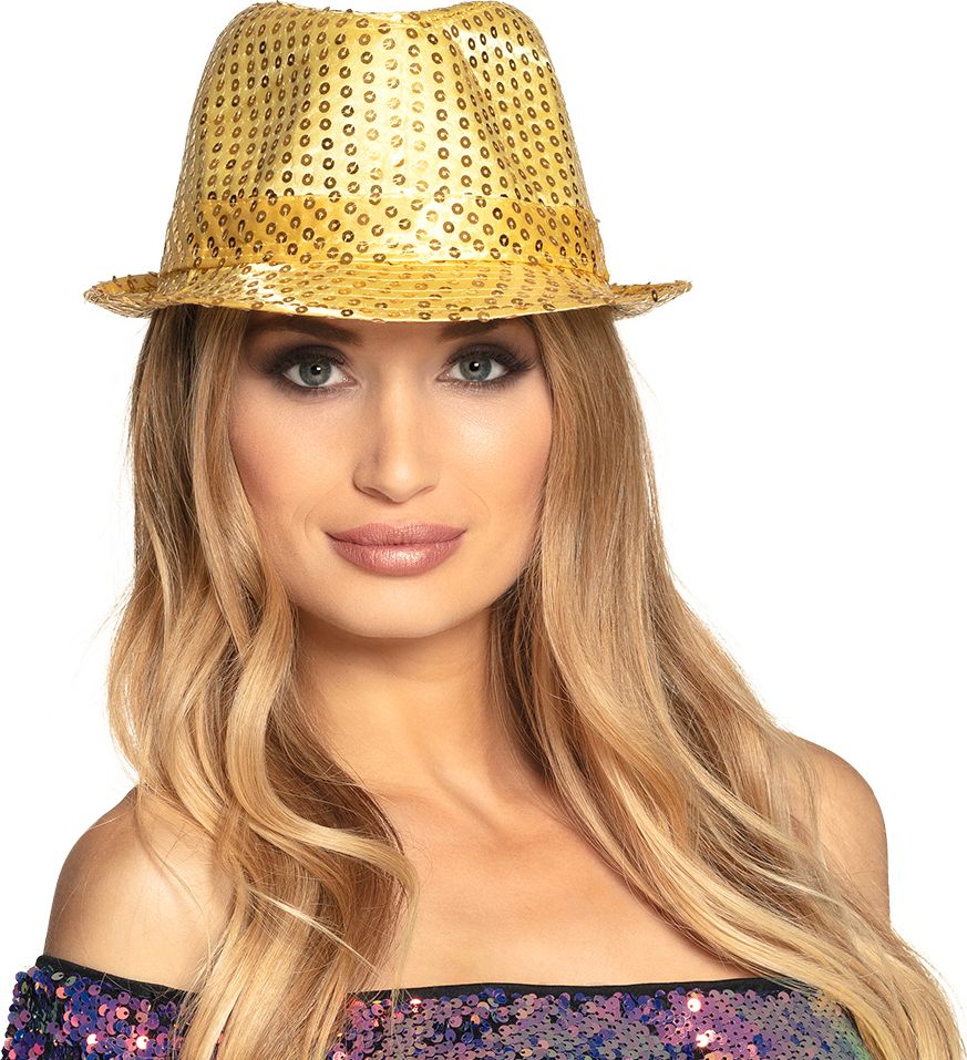 Pailletten fedora goud