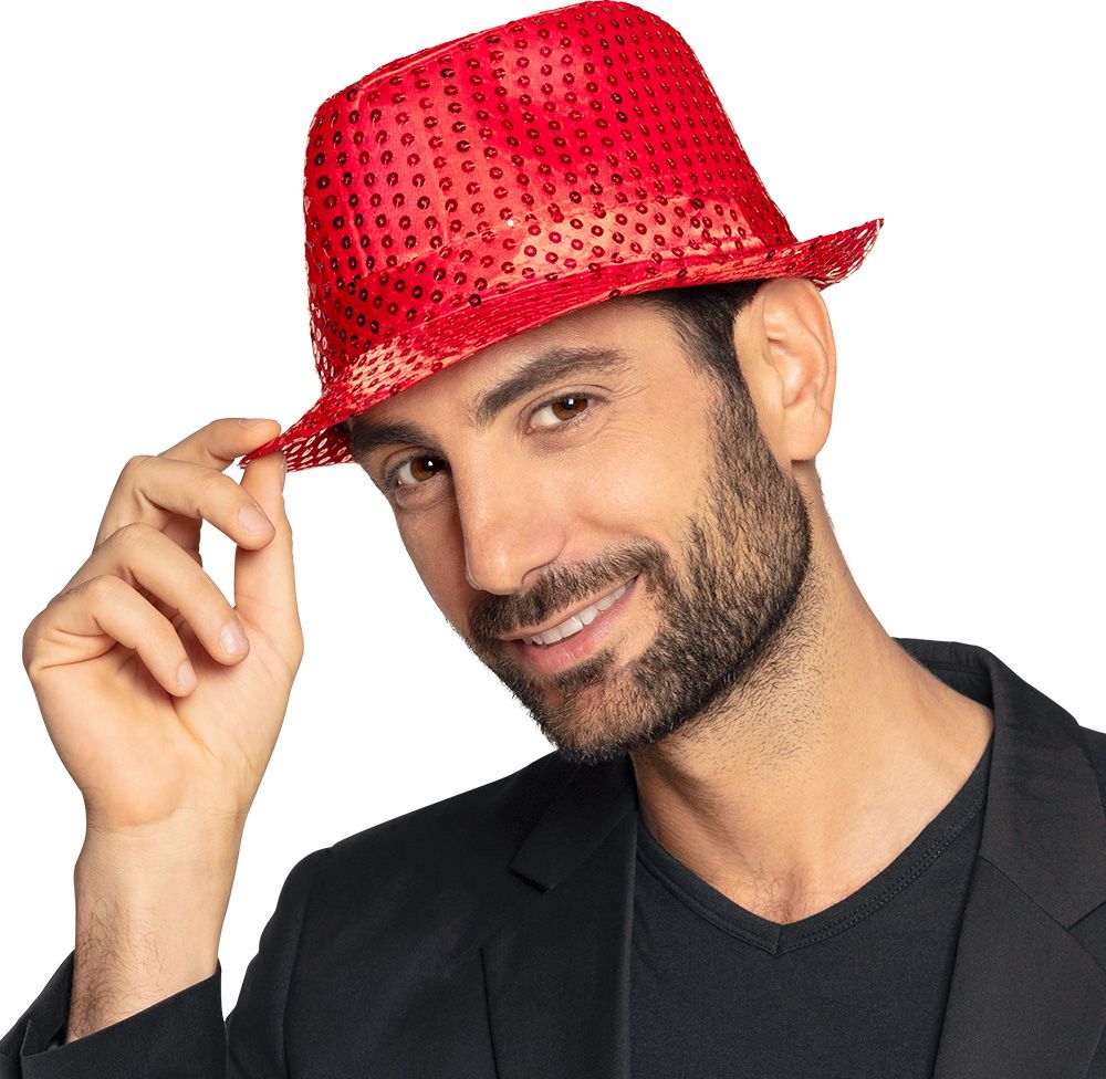 Pailletten fedora rood