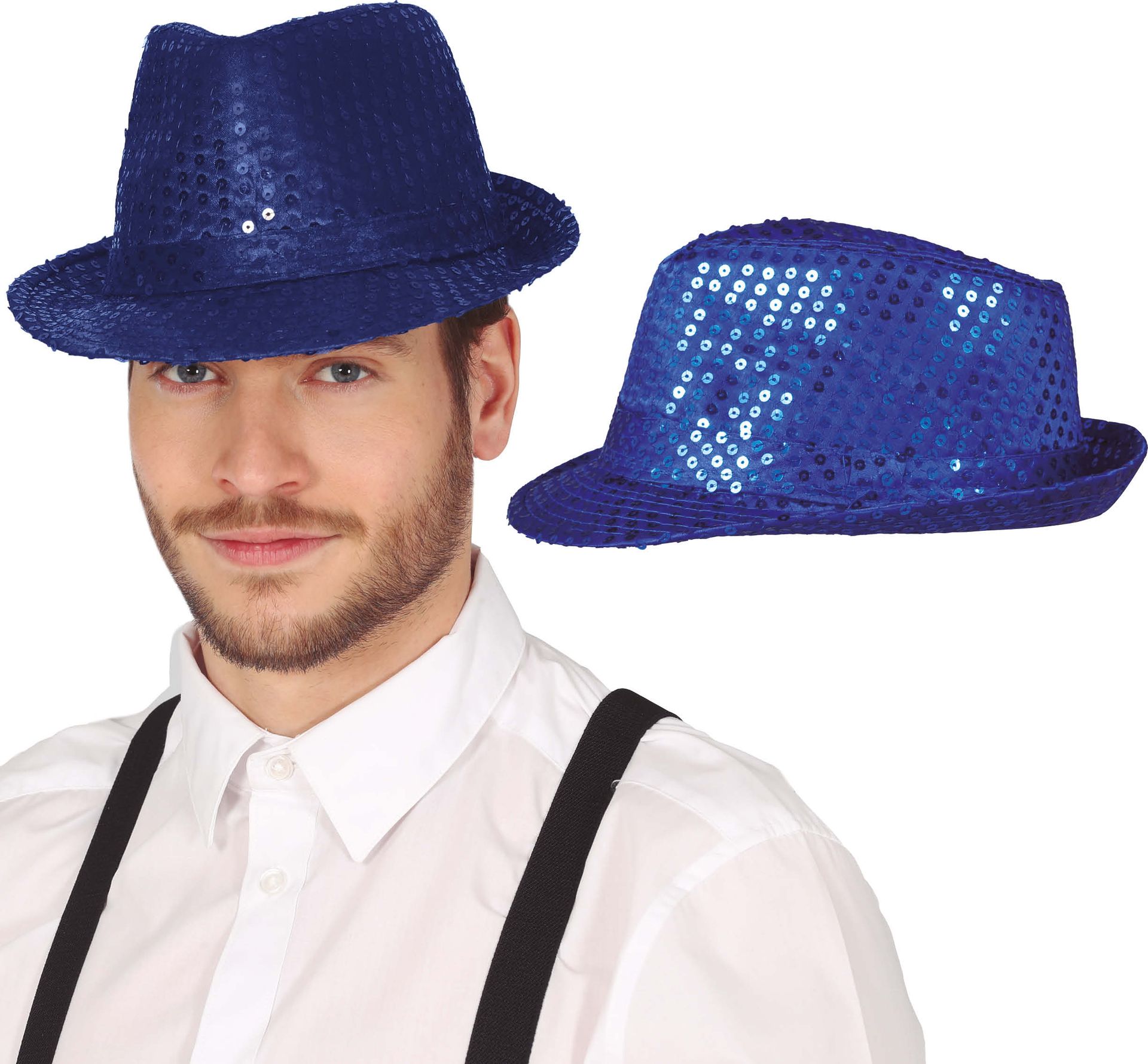 Pailletten hoed gangster blauw