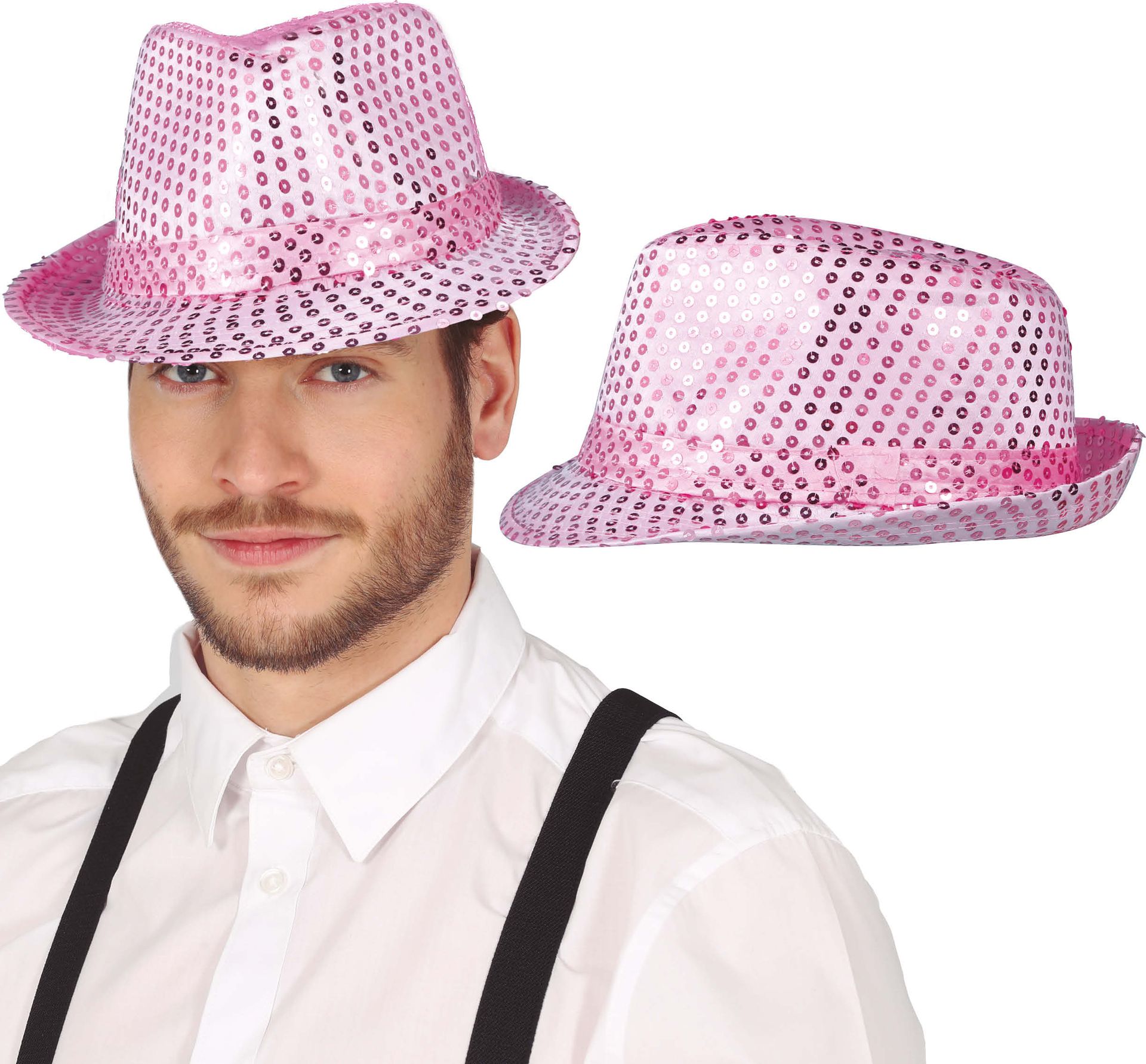 Pailletten hoed gangster roze