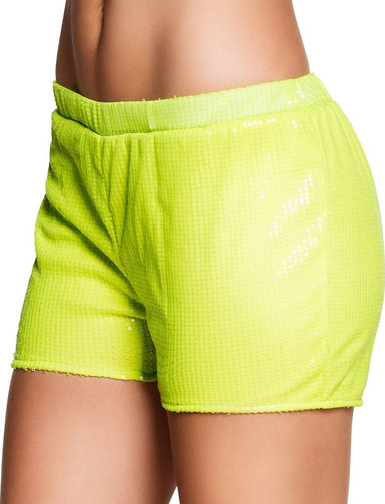 Pailletten hotpants neon geel