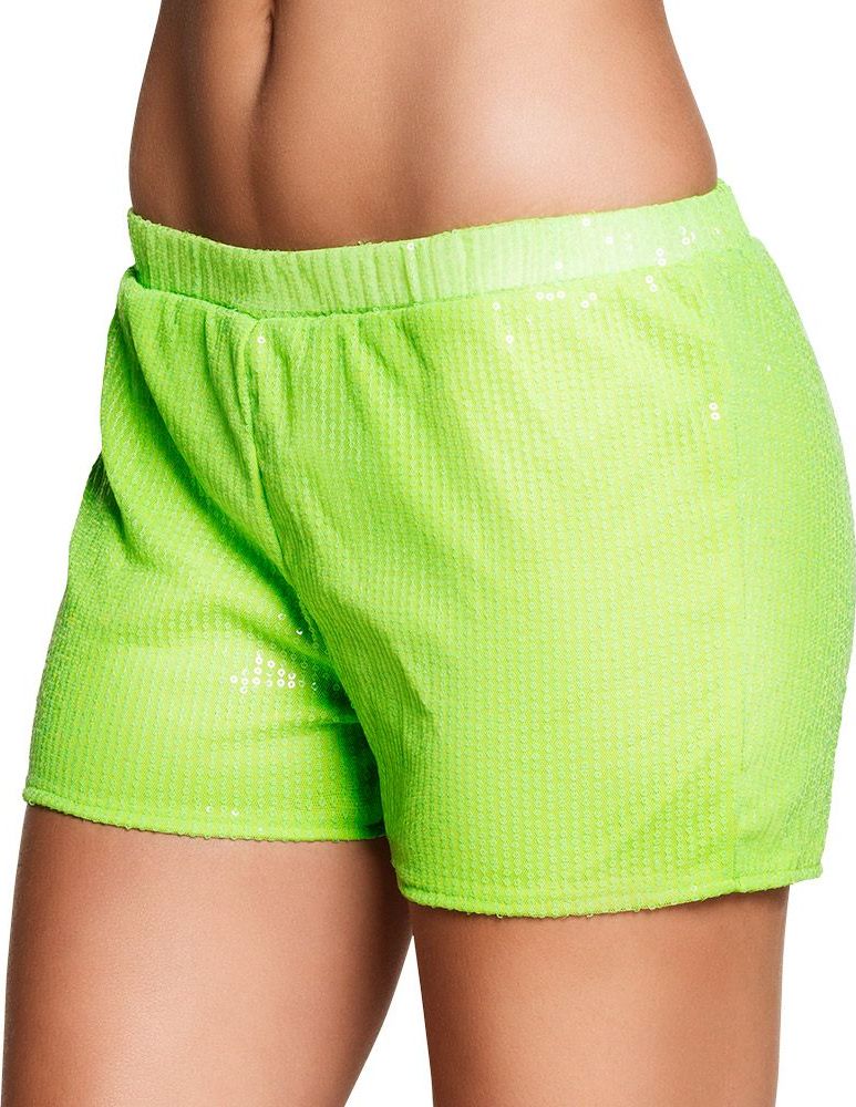 Pailletten hotpants neon groen