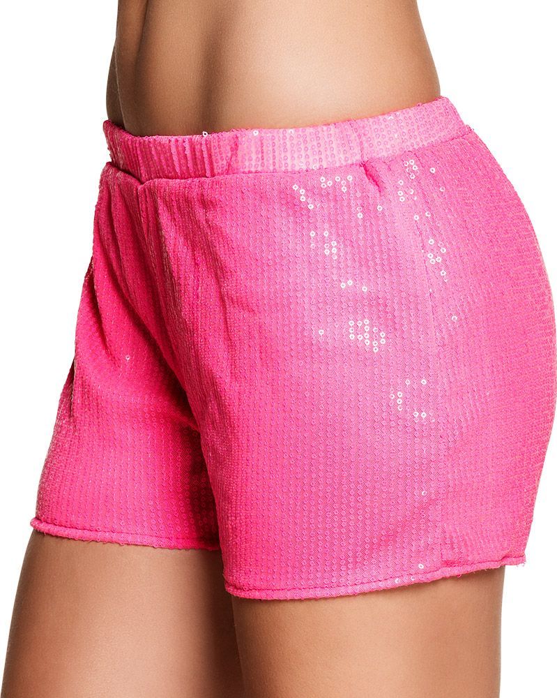 Pailletten hotpants neon roze