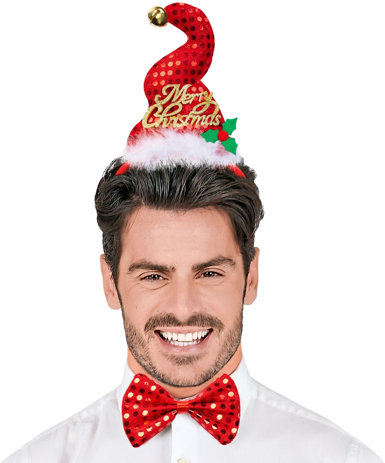 Pailletten kerstmuts met strikje