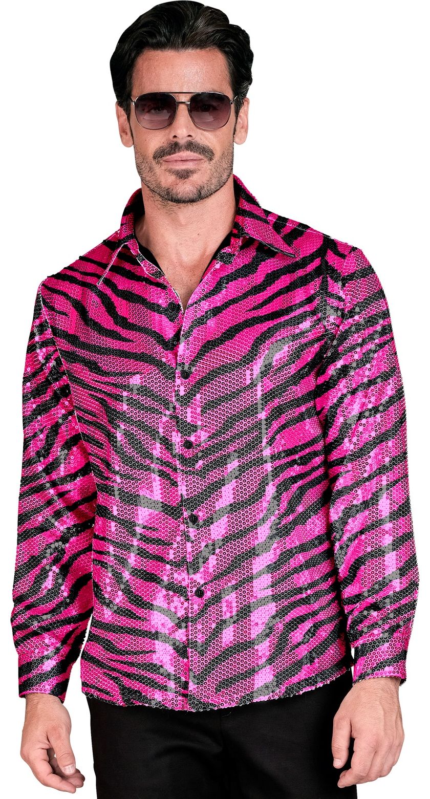 Pailletten party blouse roze tijgerprint mannen