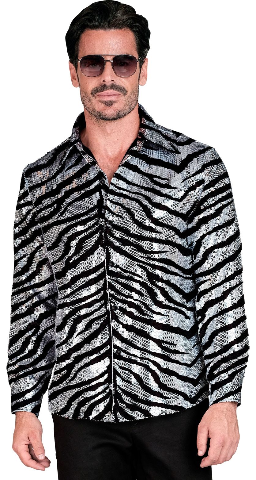 Pailletten party blouse zebraprint mannen