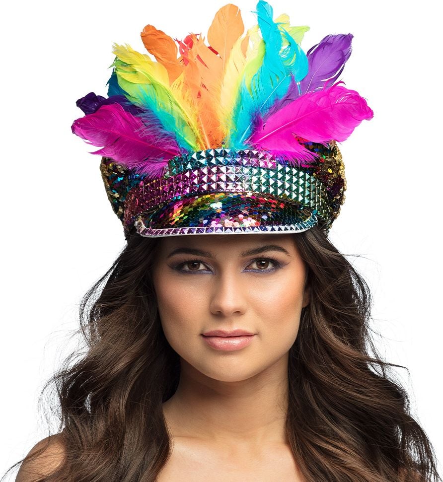 Pailletten Regenboog Pet met Veren Pride