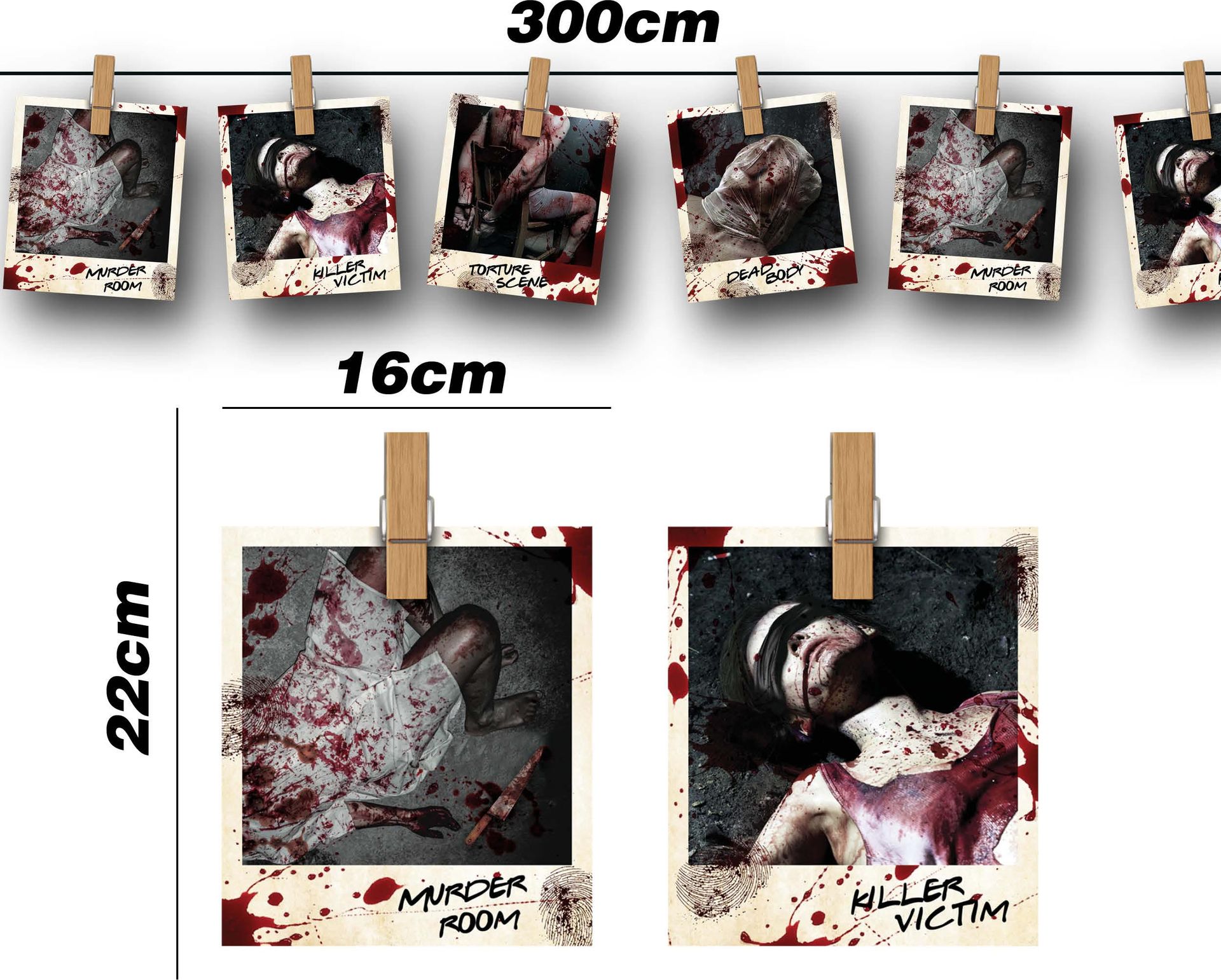 Papieren moordfoto's figuurslinger 2,74 meter halloween