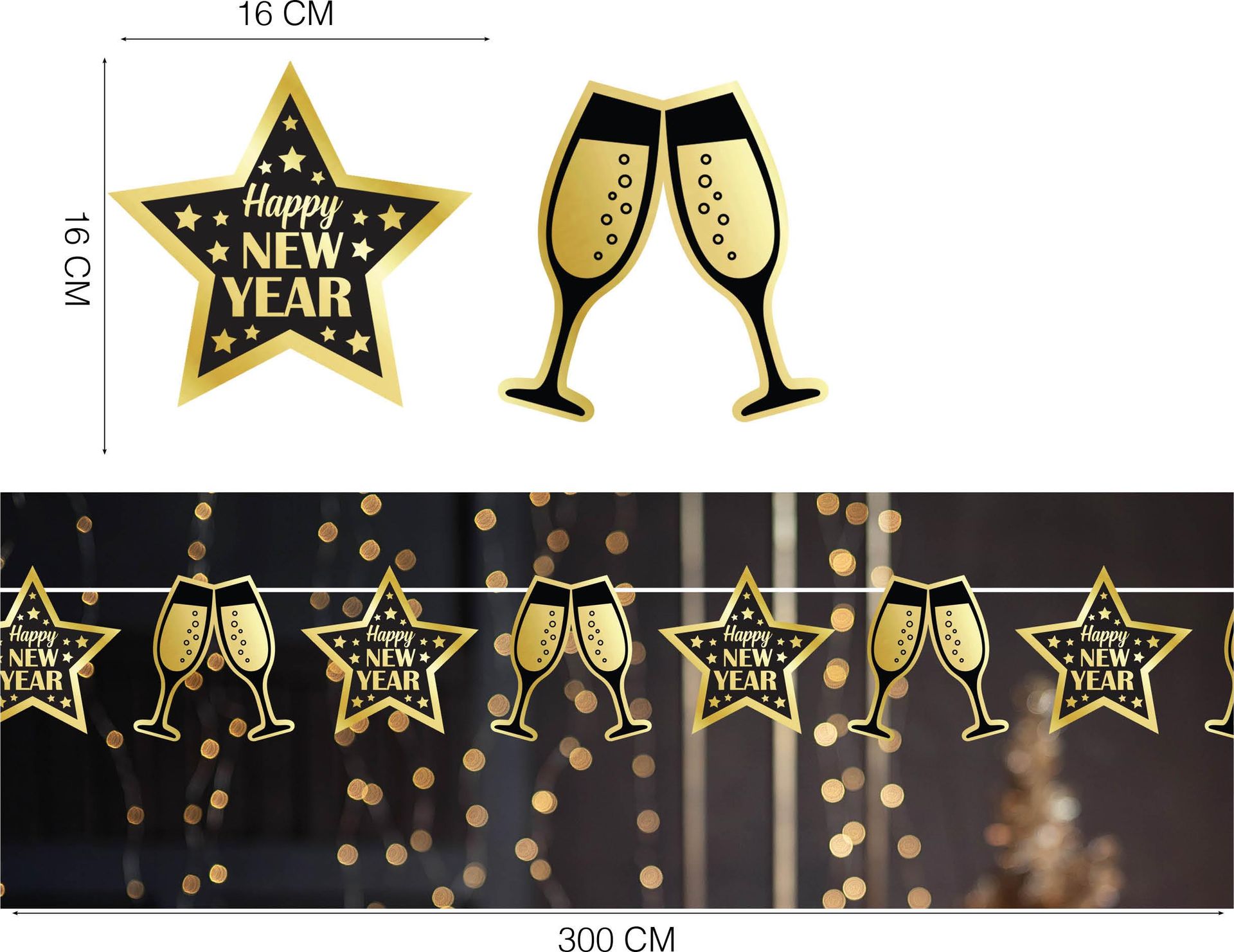 Papieren Oud & Nieuw figuurslinger champagne 3 meter