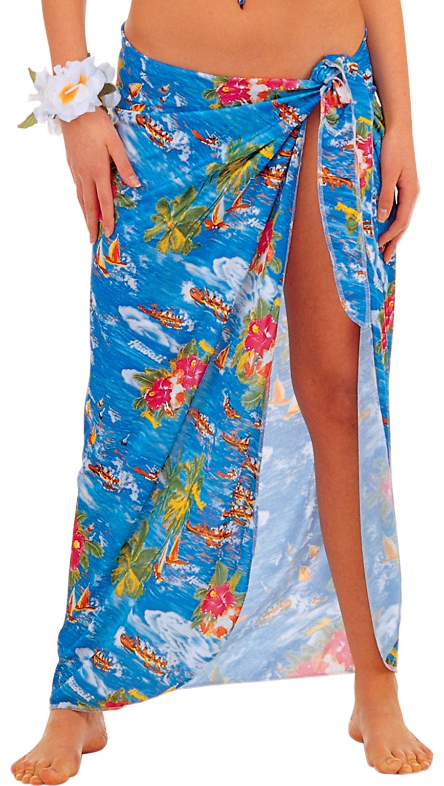 Pareo rok hawaii blauw met bloemen