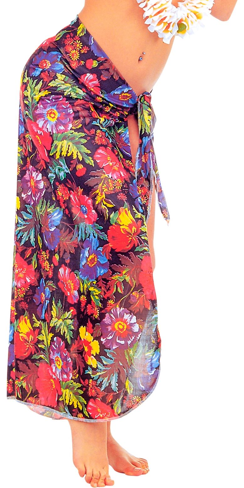 Pareo rok hawaii zwart met bloemen