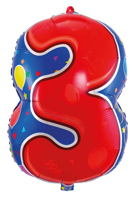 Party cijfer rood 3 folieballon