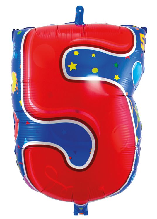 Party cijfer rood 5 folieballon