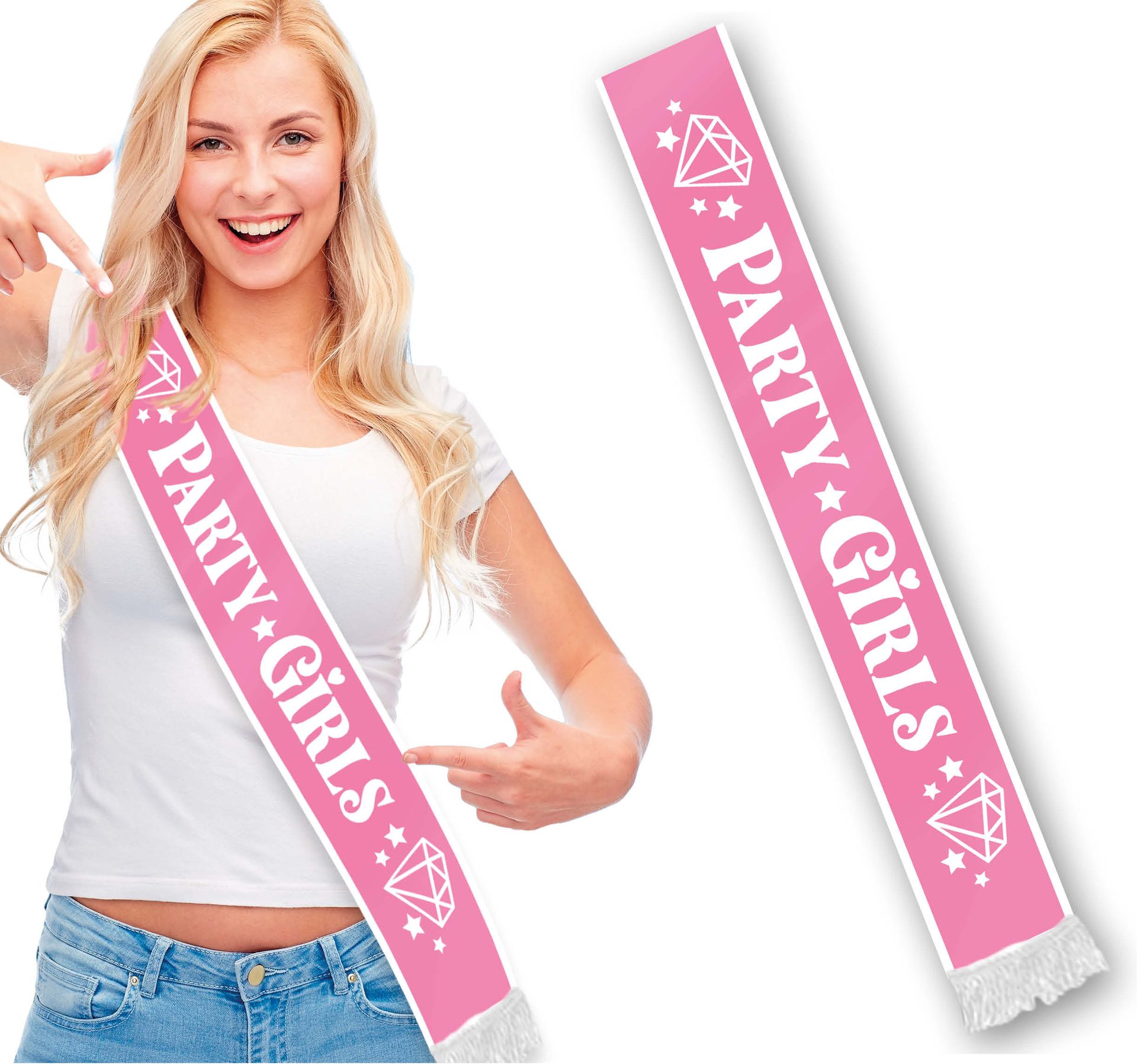 Party Girls Roze Witte Sjerp Vrijgezellenfeest