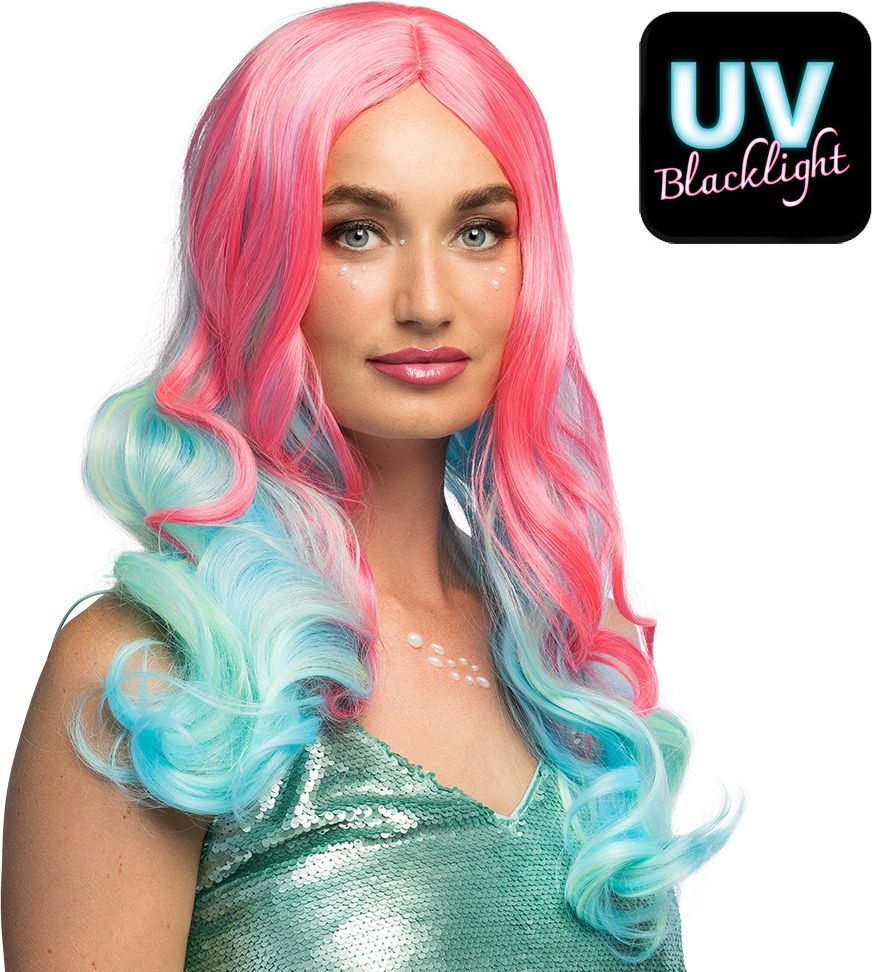 Pastelkleurige Zeemeermin Pruik Roze Blauw Lang Krullend